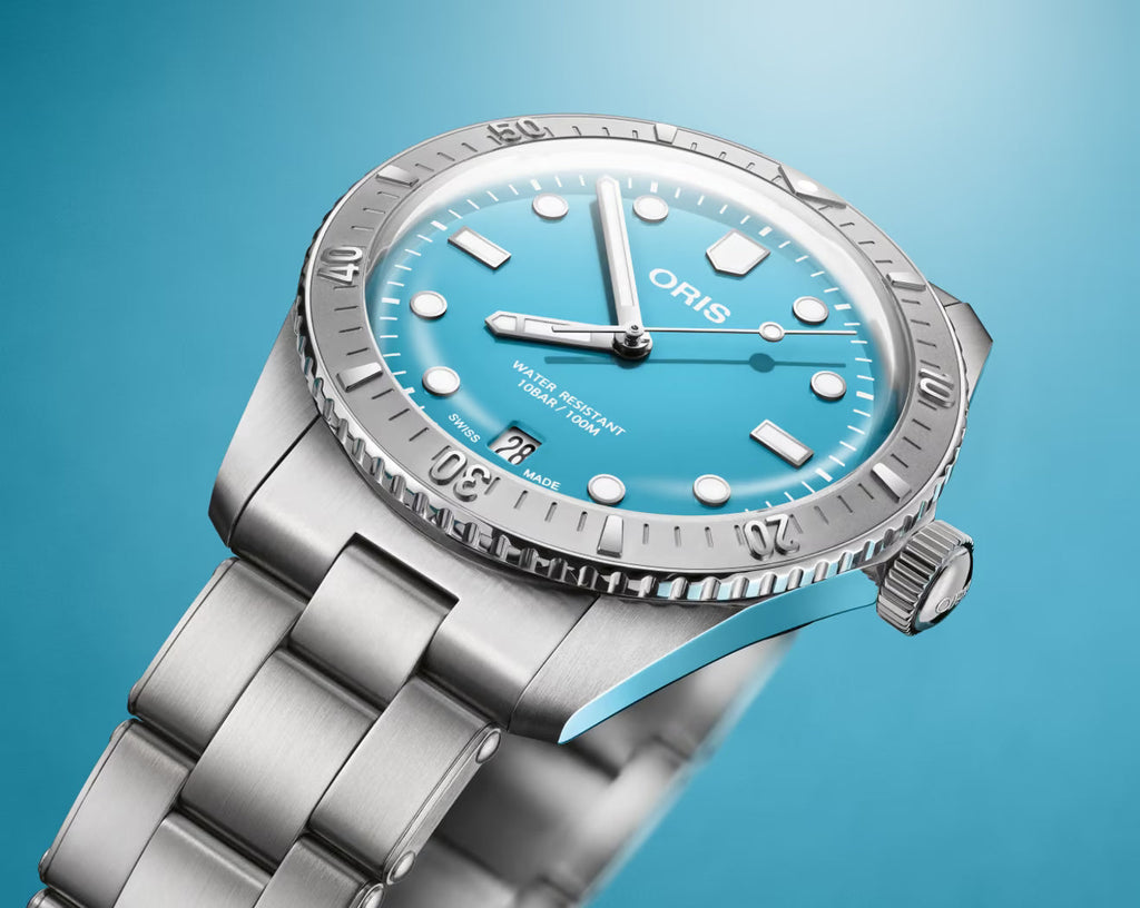 Oris Divers Sixty-Five Cotton Candy Uomo Unisex Swiss Made 38 mm Quadrante Blu Cassa Acciaio Bracciale Acciaio Vetro Zaffiro Antiriflesso Automatico Calibro 733-1 Data Riserva 41 Ore Diver 100m Ref. 01 733 7771 4055-07 8 19 18 Full Set