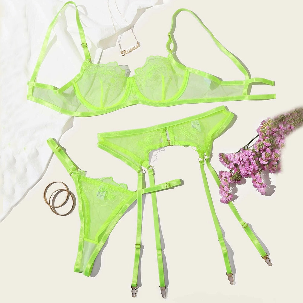 Set Lingerie da Donna in Pizzo Verde