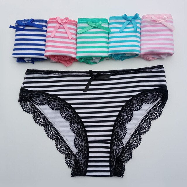 Set di Slip in Cotone a Righe da Donna