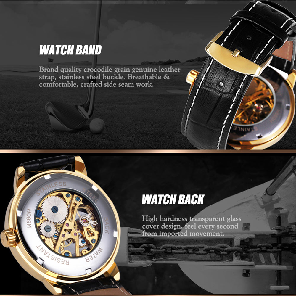 3D Leather Mechanical Automatic Skeleton Watches for Men