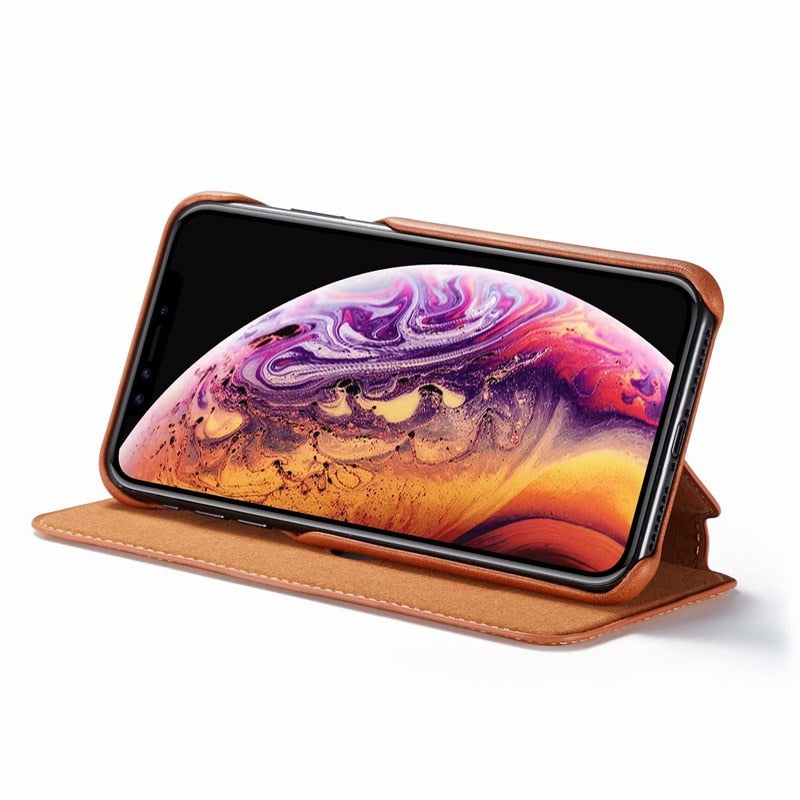 Cover Flip Casual Tinta Unita per iPhone