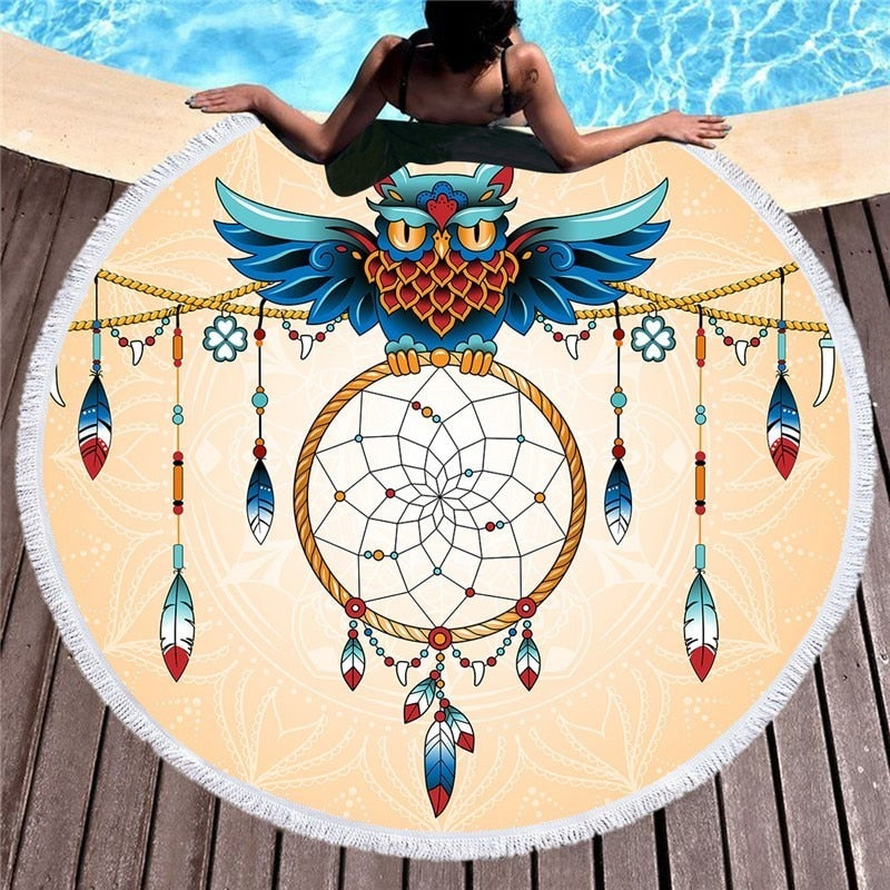 Beach Round Shaped Dream Catcher Printed Towels