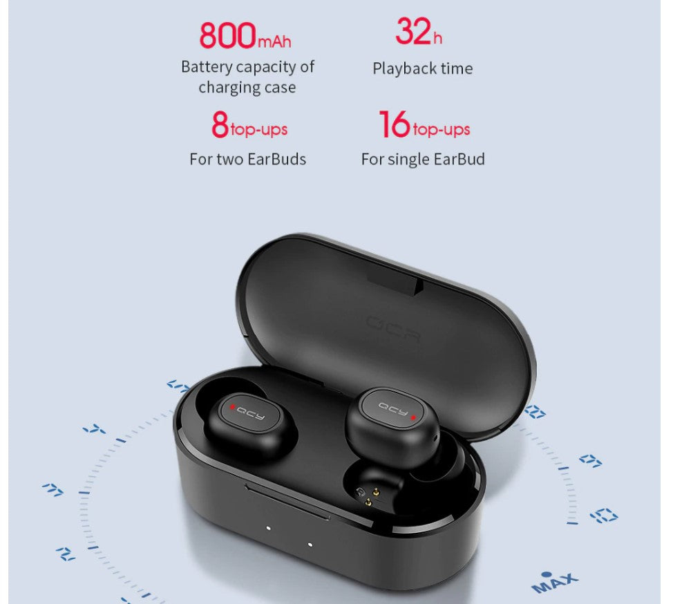 Auricolari Bluetooth con Doppio Microfono e Custodia di Ricarica