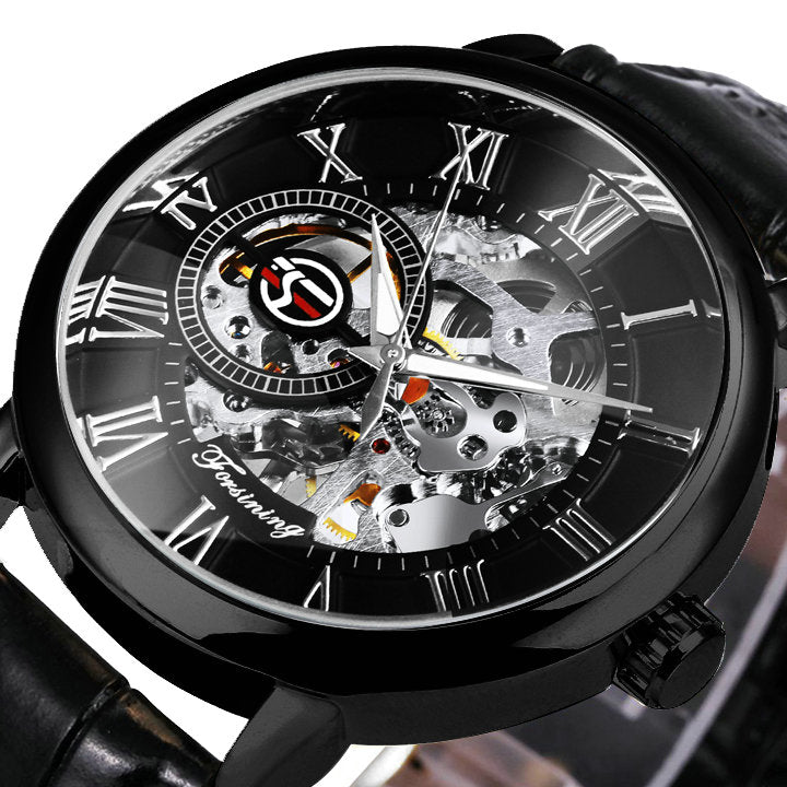 3D Leather Mechanical Automatic Skeleton Watches for Men