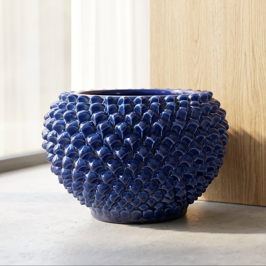 Cachepot a Pigna in Ceramica di Caltagirone - Blu Intenso