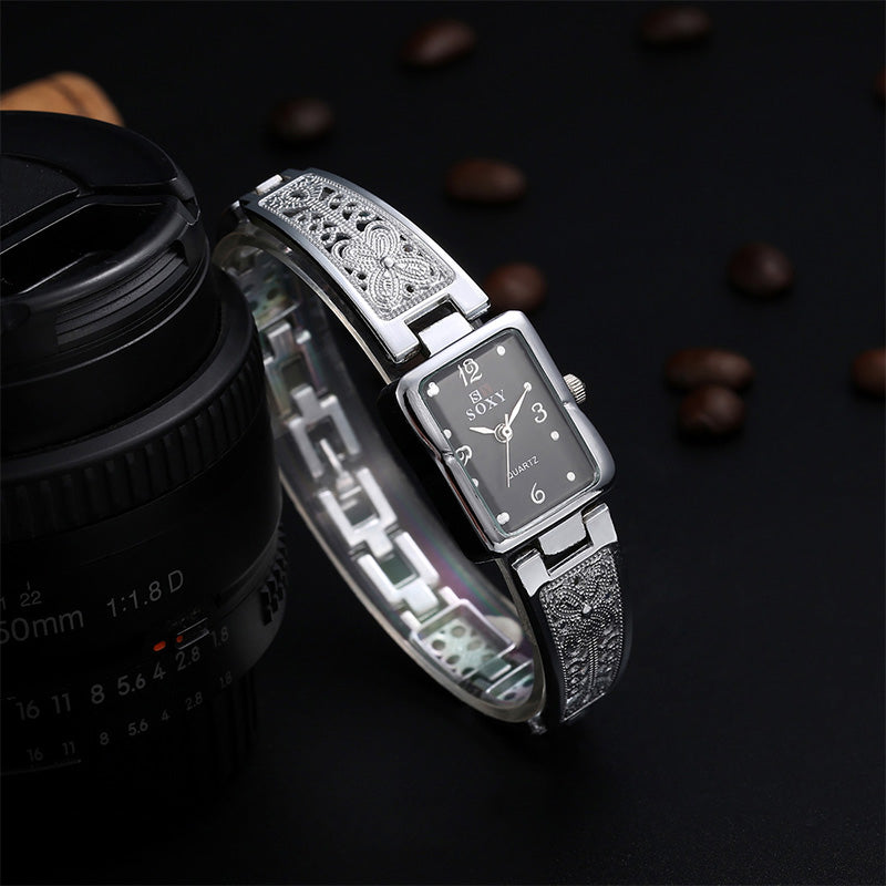 Orologio Bracciale Elegante con Pizzo Floreale in Acciaio Inossidabile