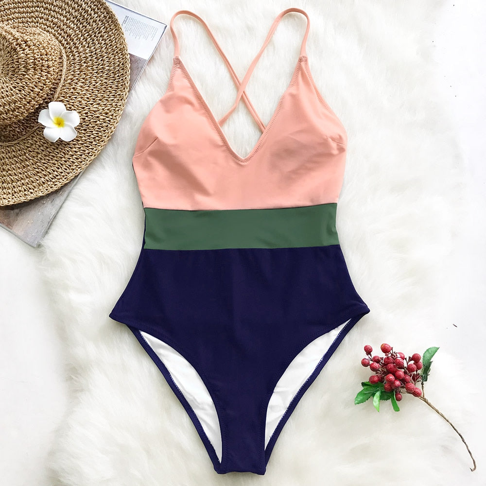 Costume Intero a Blocchi di Colore da Donna