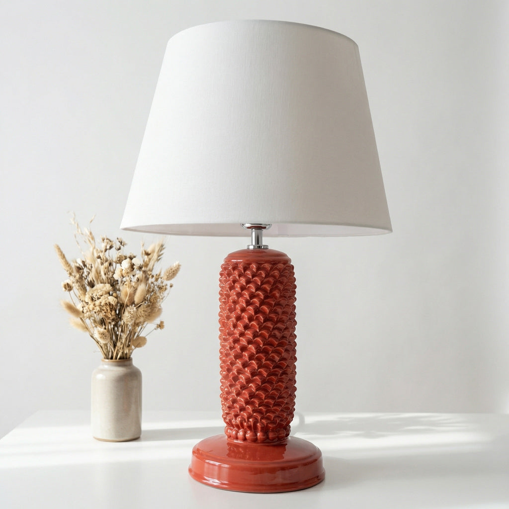 Lume Pigna Cilindro in Ceramica di Caltagirone h 60 cm - Rosso Fuoco