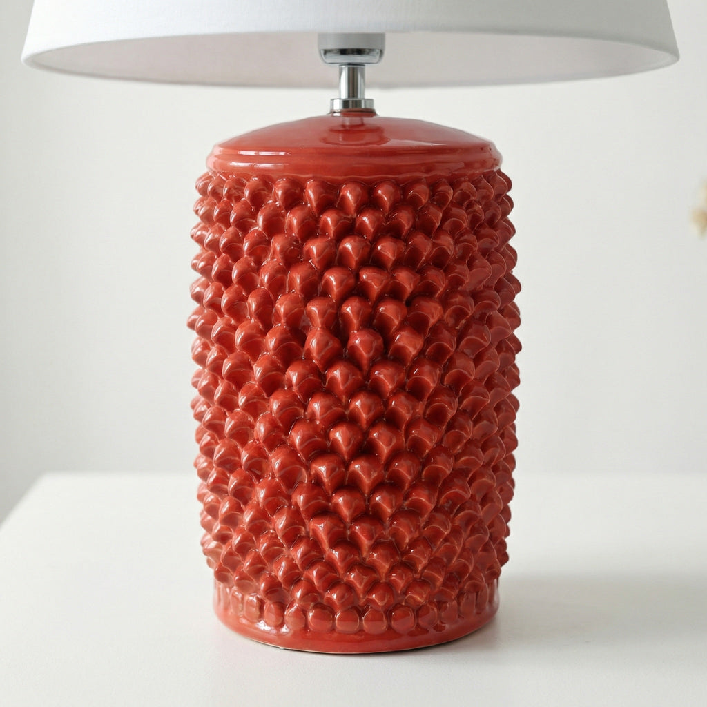 Lume Pigna Cilindro in Ceramica di Caltagirone h 60 cm - Rosso Fuoco