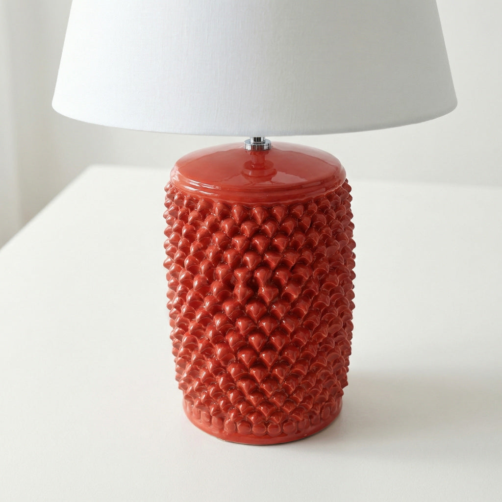 Lume Pigna Cilindro in Ceramica di Caltagirone h 60 cm - Rosso Fuoco