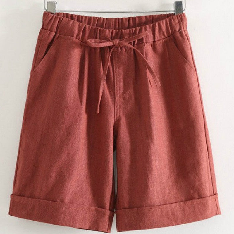 Pantaloncini a Gamba Larga Vita Alta Elastica da Donna