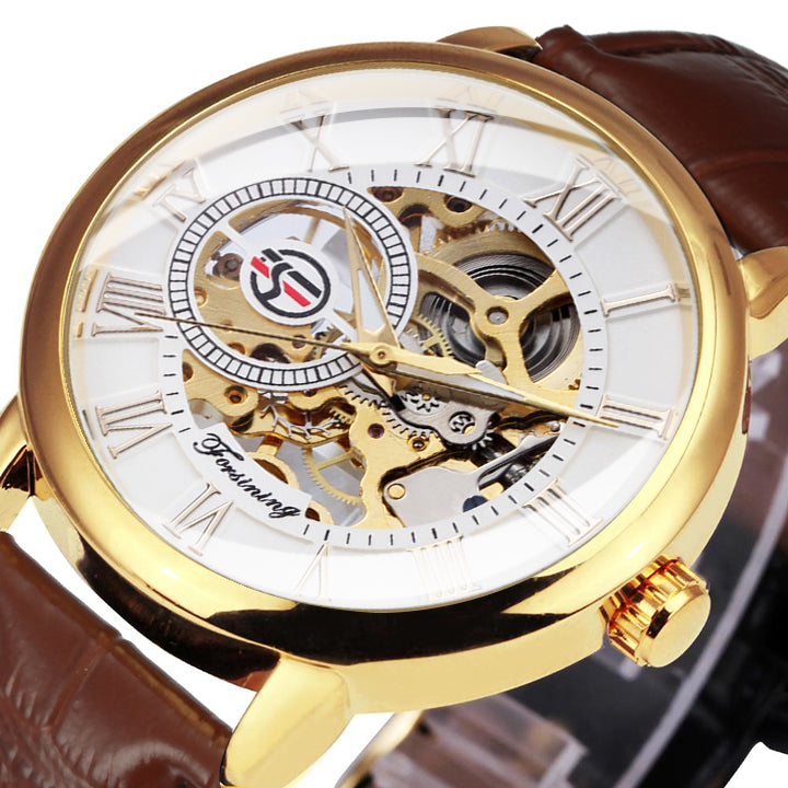 3D Leather Mechanical Automatic Skeleton Watches for Men