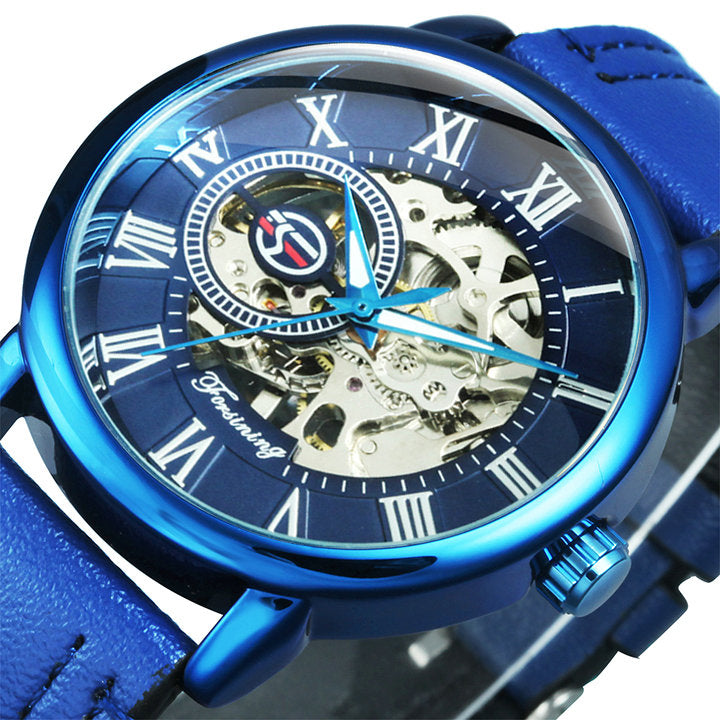 3D Leather Mechanical Automatic Skeleton Watches for Men