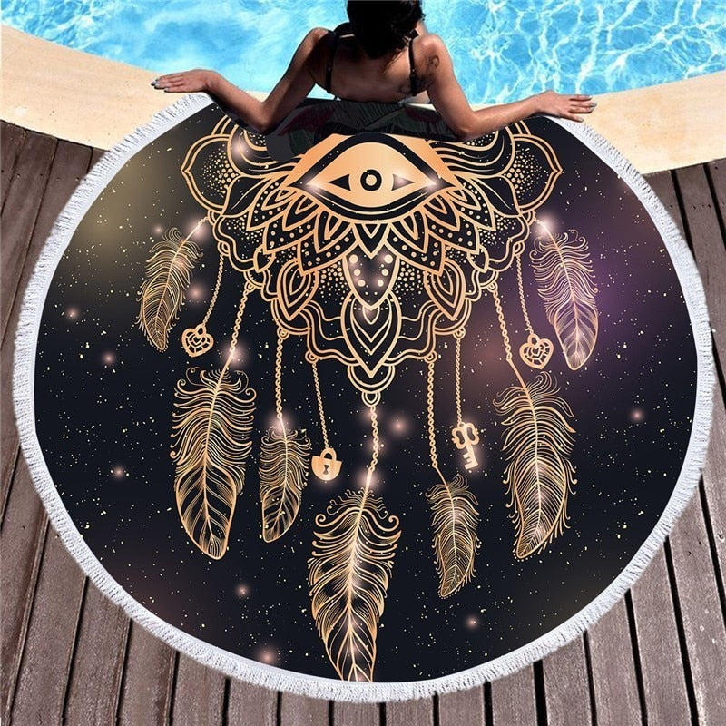 Beach Round Shaped Dream Catcher Printed Towels