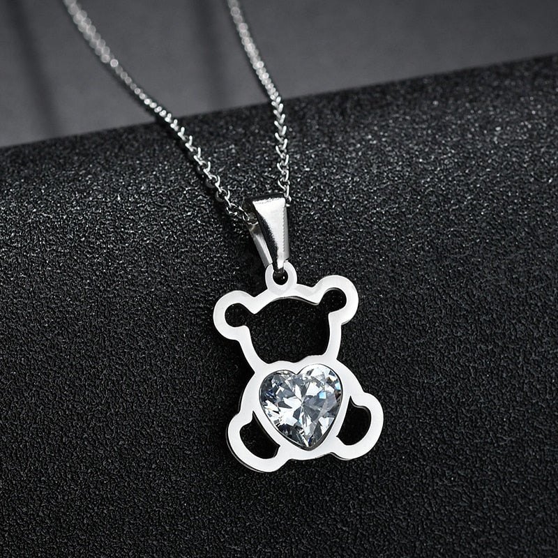 Collana con Ciondolo a Forma di Orsetto in Zircone Cubico