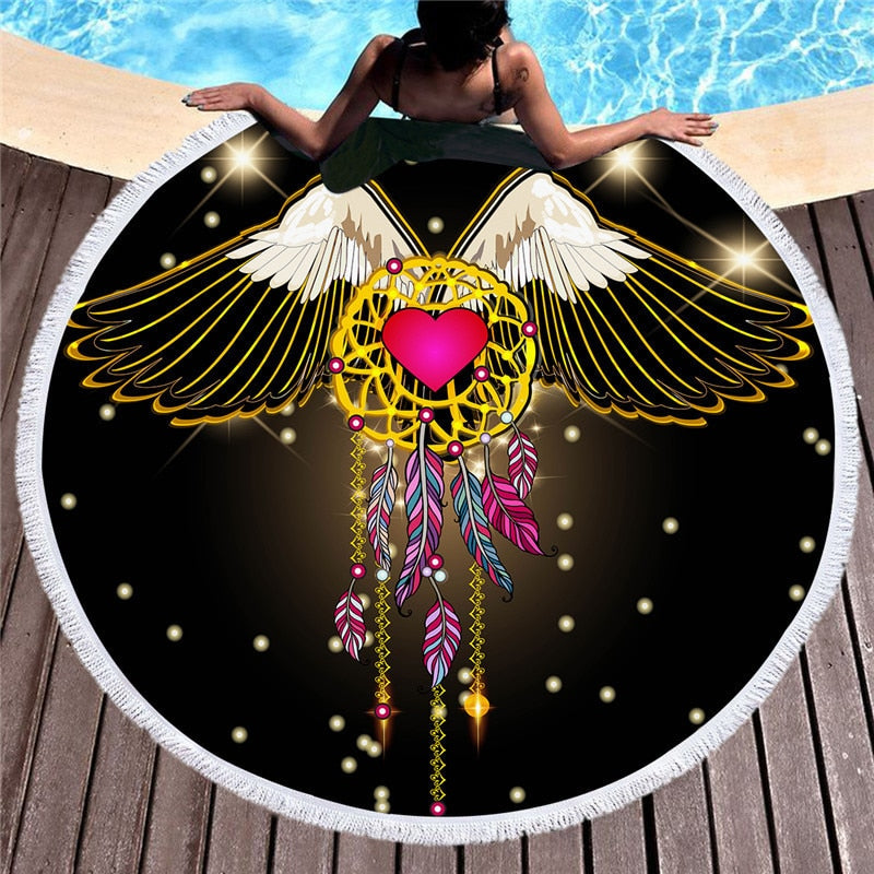 Beach Round Shaped Dream Catcher Printed Towels