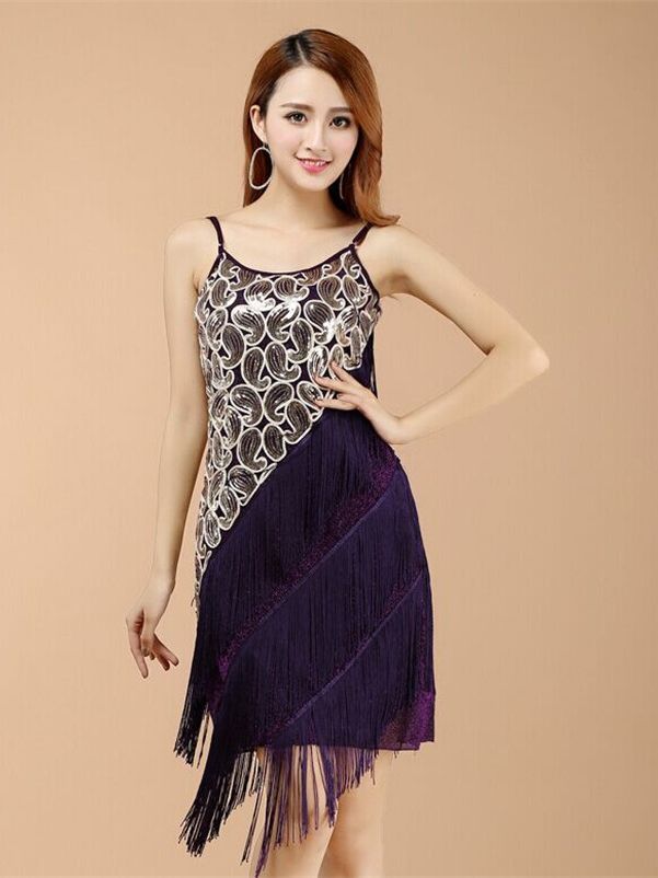 Abito Donna Asimmetrico con Paillettes e Frange