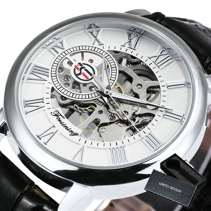 3D Leather Mechanical Automatic Skeleton Watches for Men