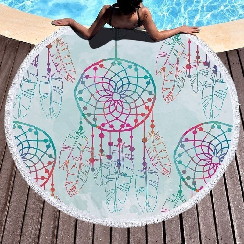 Beach Round Shaped Dream Catcher Printed Towels