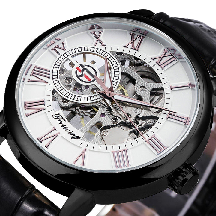3D Leather Mechanical Automatic Skeleton Watches for Men