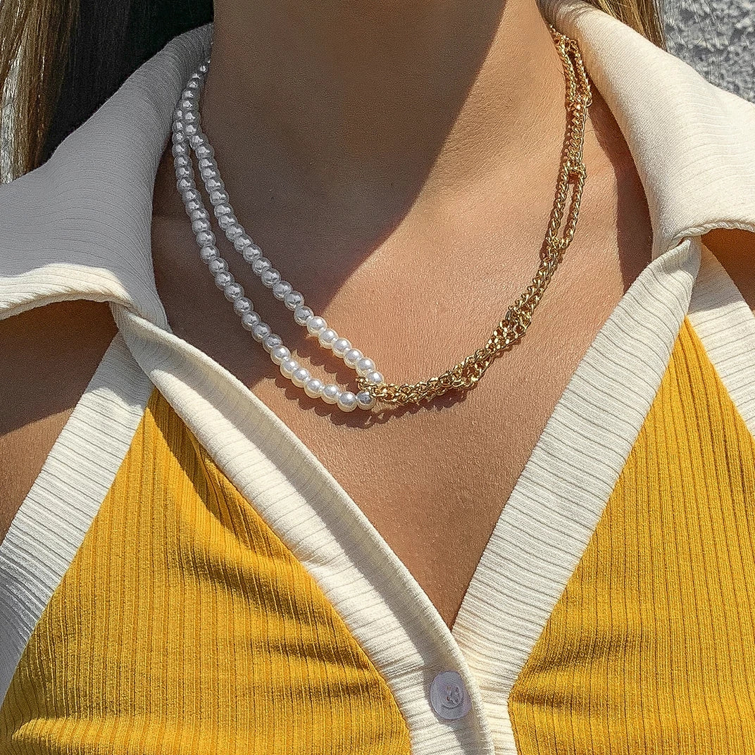 Collana a Catena con Perle Barocche da Donna