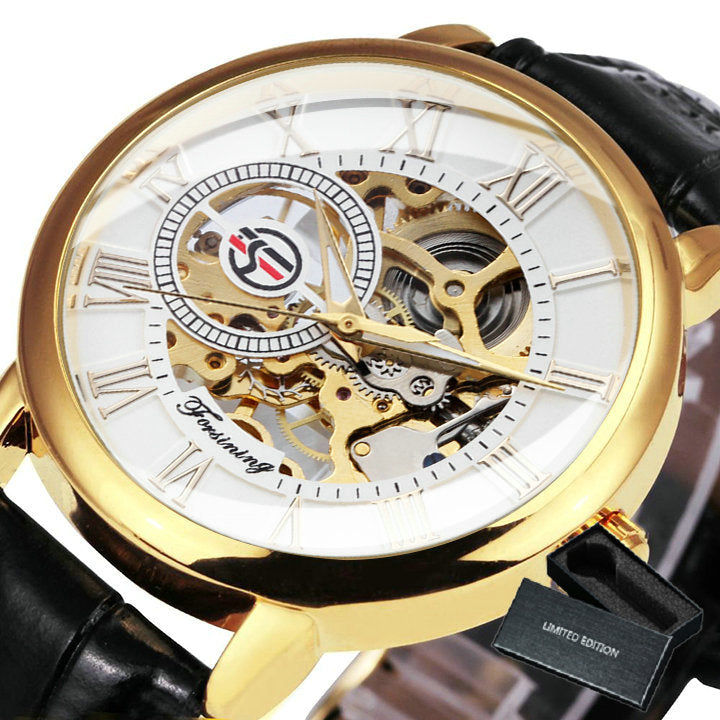 3D Leather Mechanical Automatic Skeleton Watches for Men