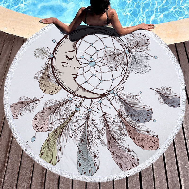 Beach Round Shaped Dream Catcher Printed Towels
