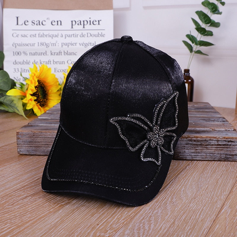 Cappellino da Baseball con Cristalli a Farfalla da Donna