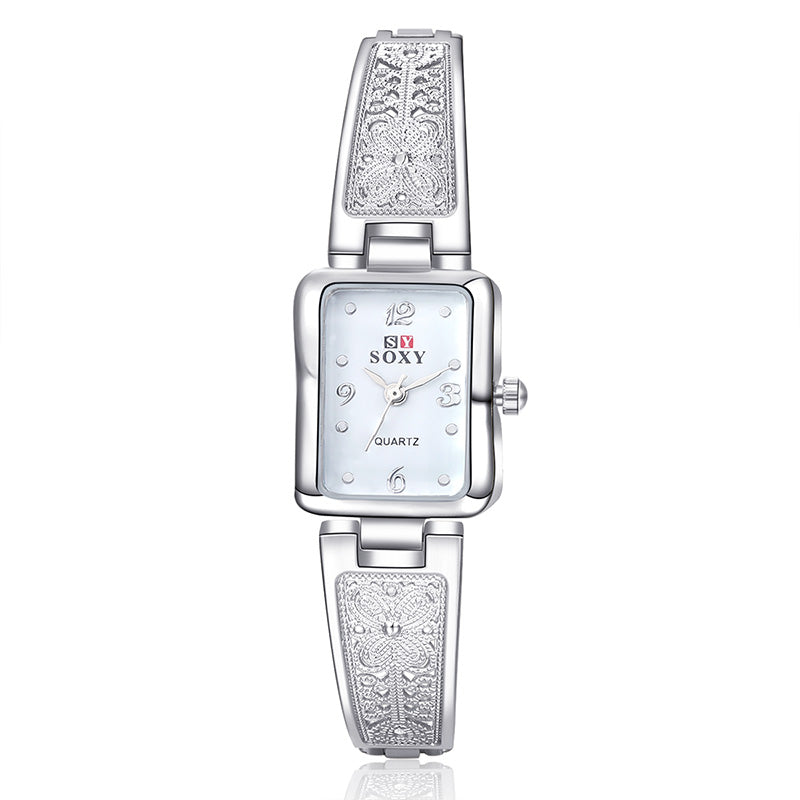 Orologio Bracciale Elegante con Pizzo Floreale in Acciaio Inossidabile
