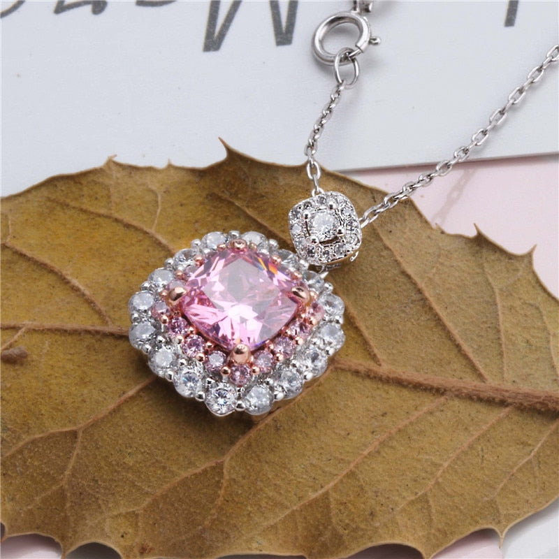 Collana con Ciondolo Quadrato in Rosa e Giallo