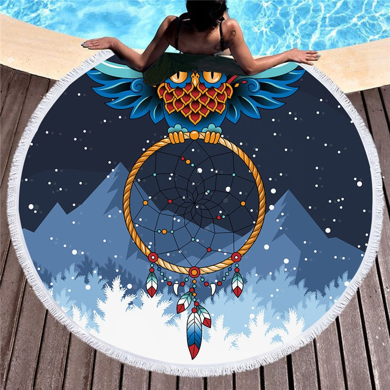 Beach Round Shaped Dream Catcher Printed Towels