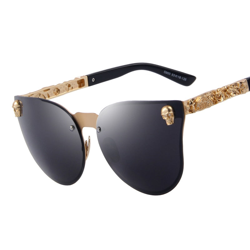 Occhiali da Sole Gothic con Montatura Teschio Dorata da Donna