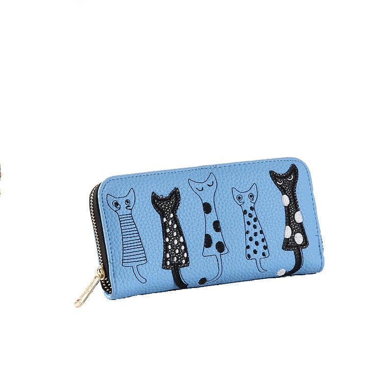 Portafoglio da Donna in Ecopelle Luxury con Zip e Motivo Gatto