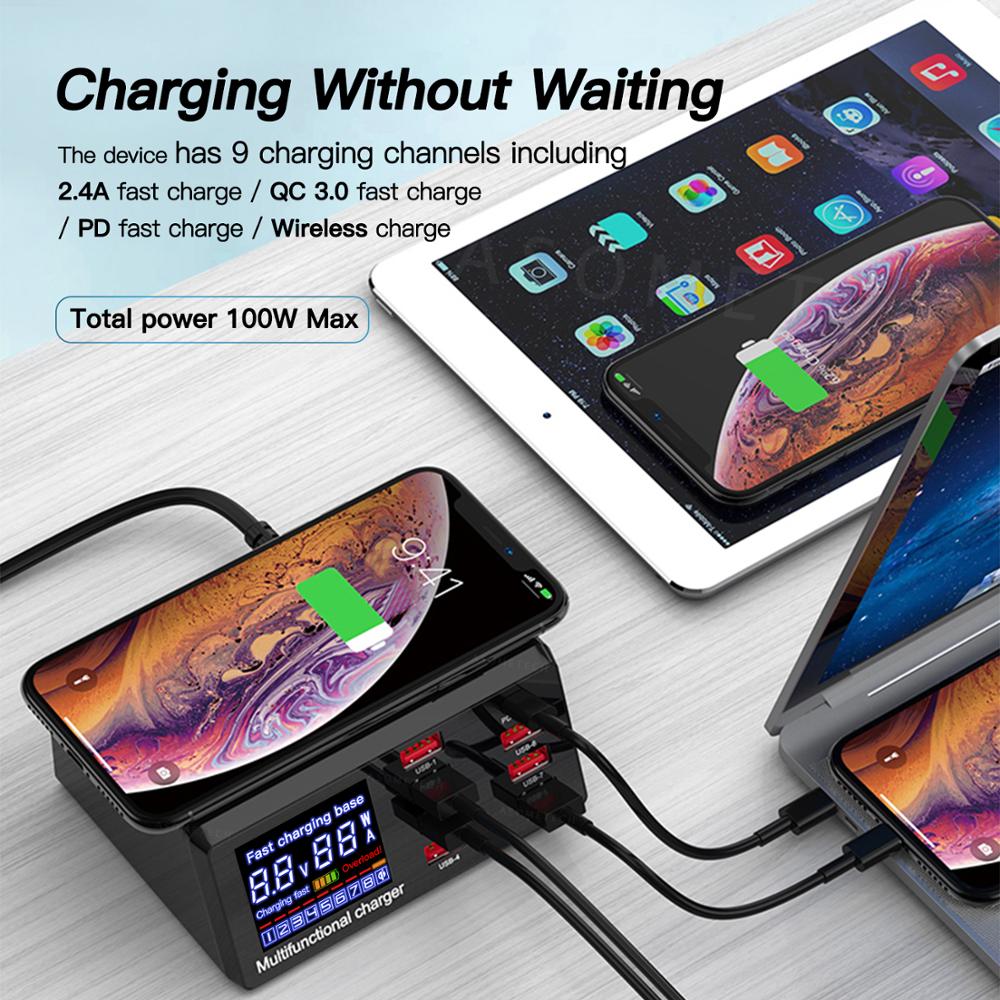 8 USB Ports and Wireless Charge Charging Station AU EU US UK Plug