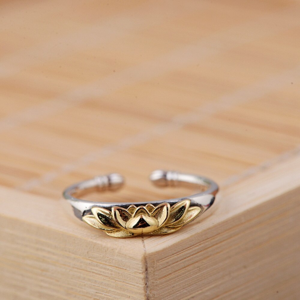 Anello da Sposa Aperto in Argento con Fiore di Loto