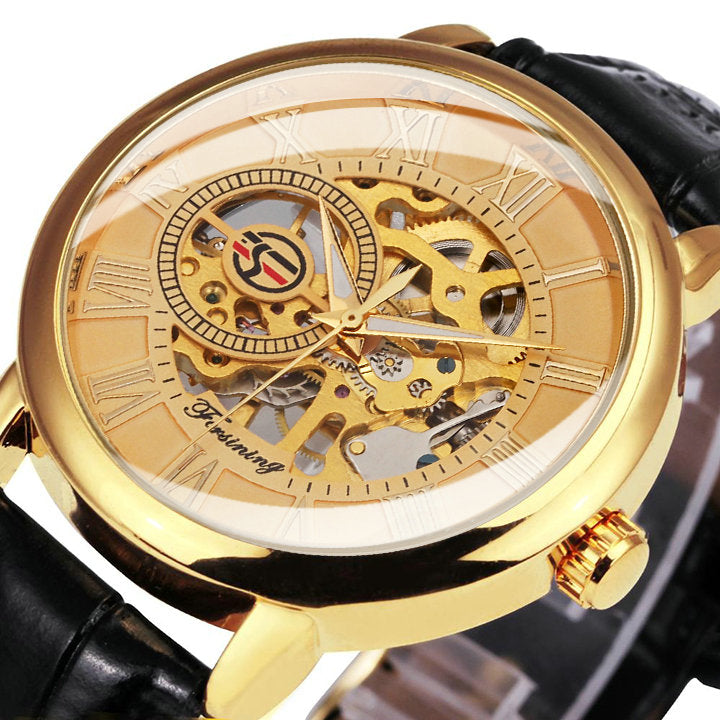 3D Leather Mechanical Automatic Skeleton Watches for Men