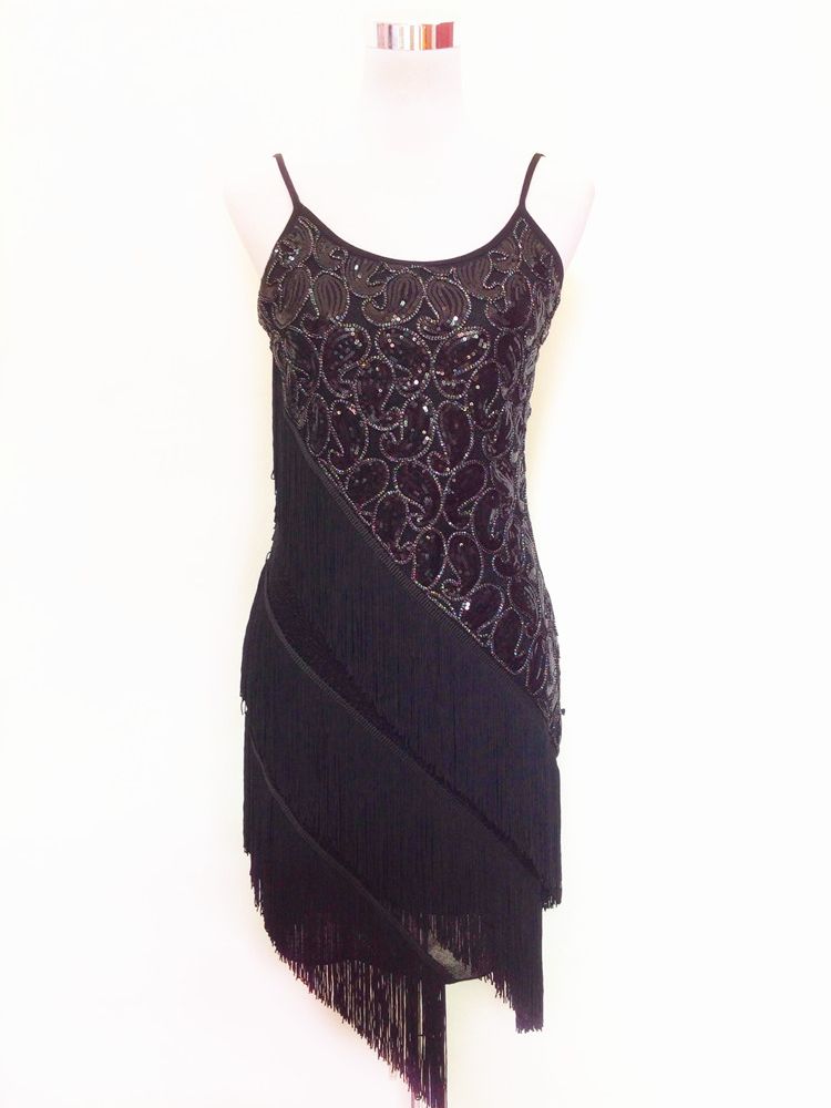 Abito Donna Asimmetrico con Paillettes e Frange