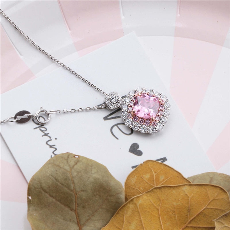 Collana con Ciondolo Quadrato in Rosa e Giallo