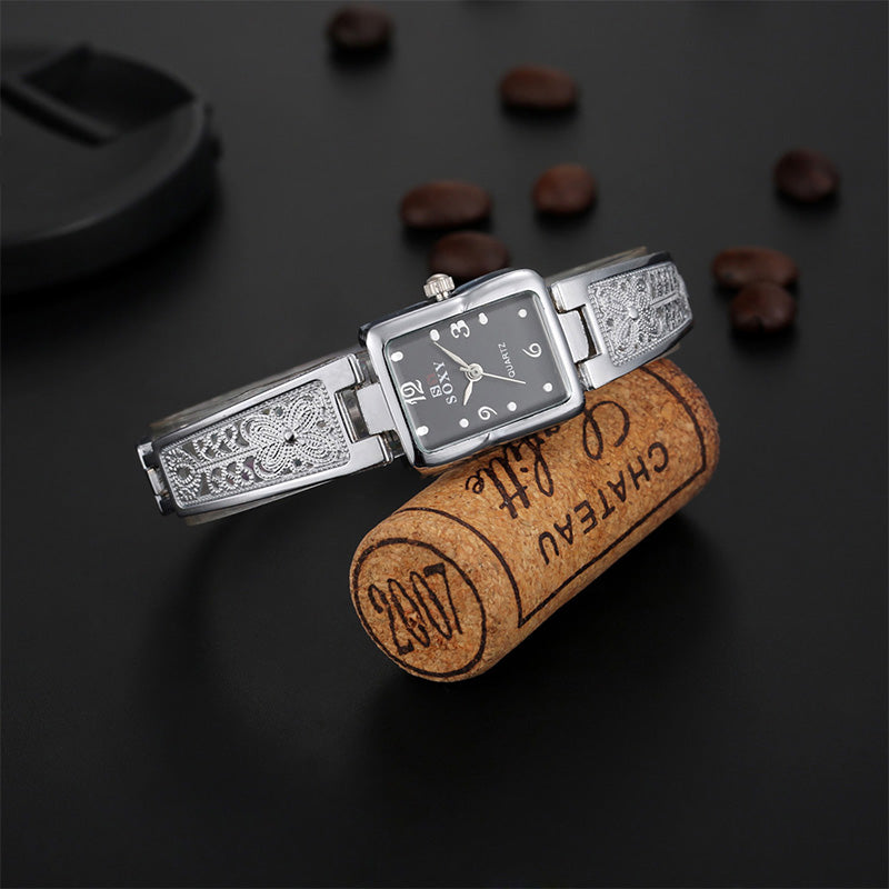 Orologio Bracciale Elegante con Pizzo Floreale in Acciaio Inossidabile