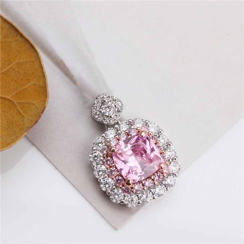 Collana con Ciondolo Quadrato in Rosa e Giallo