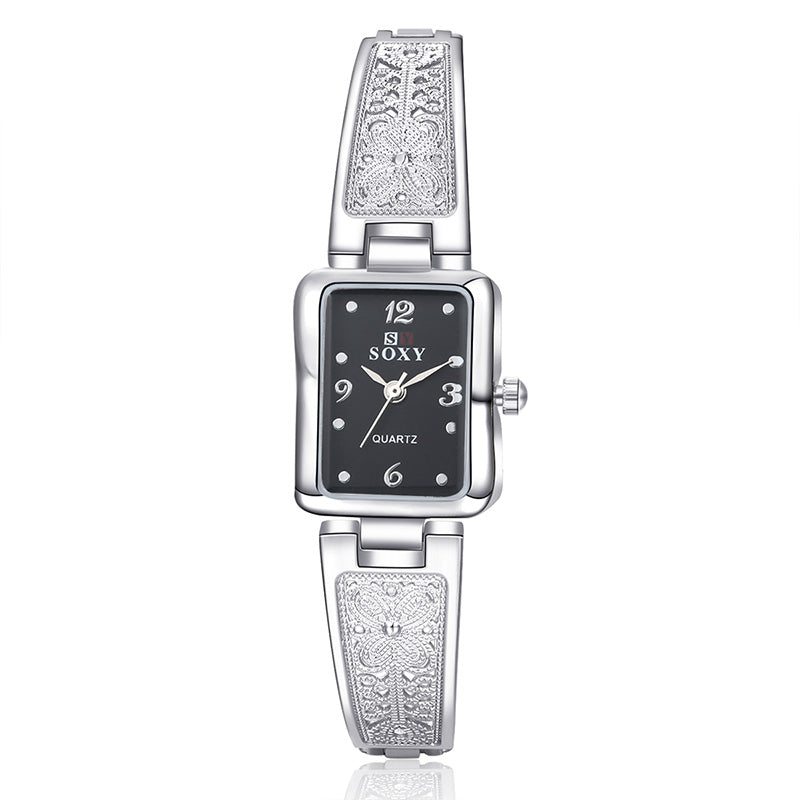 Orologio Bracciale Elegante con Pizzo Floreale in Acciaio Inossidabile