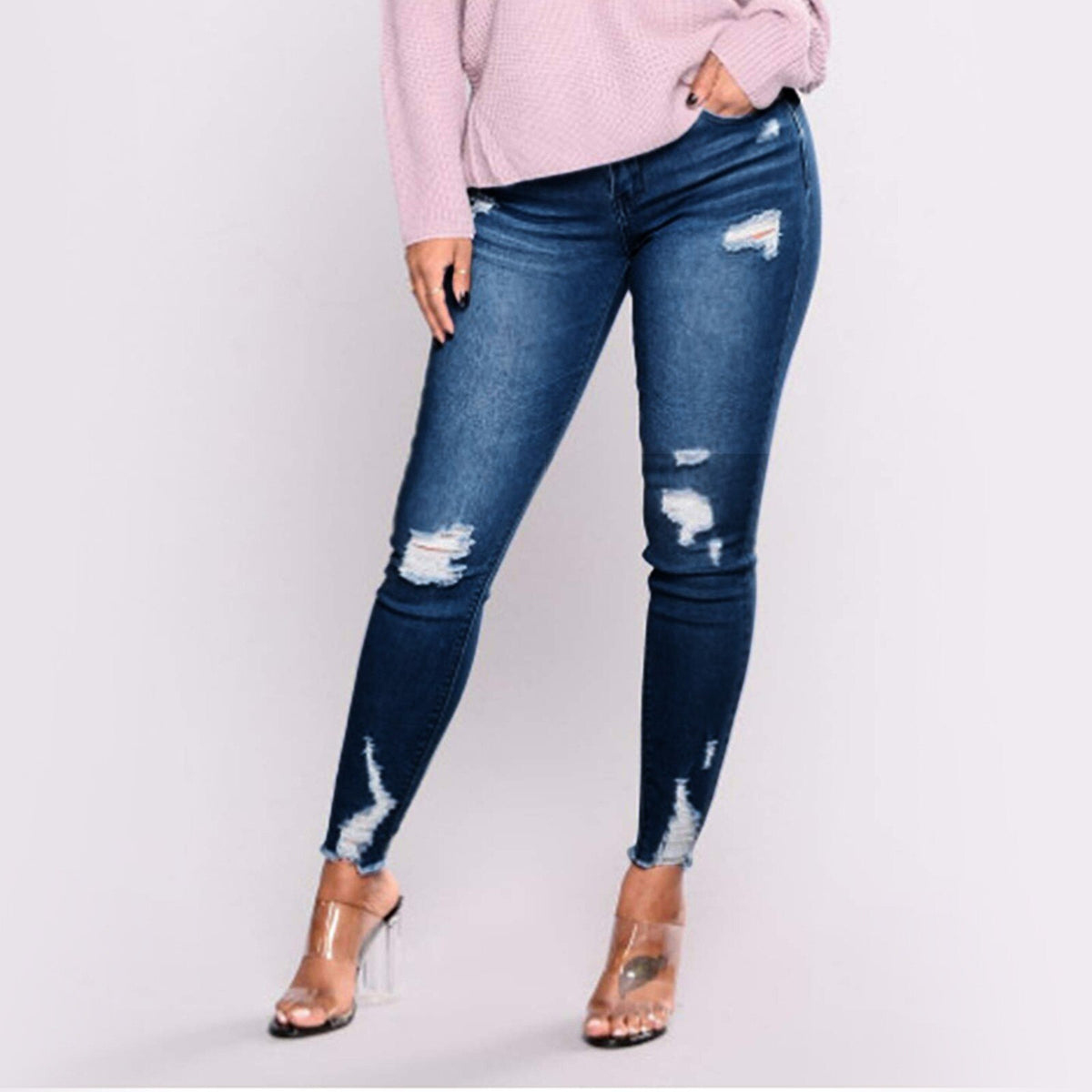 Jeans Skinny Strappati Effetto Push-Up