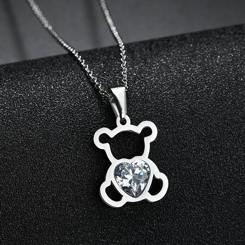 Collana con Ciondolo a Forma di Orsetto in Zircone Cubico