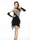 Abito Donna Asimmetrico con Paillettes e Frange