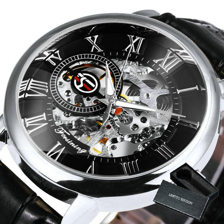 3D Leather Mechanical Automatic Skeleton Watches for Men