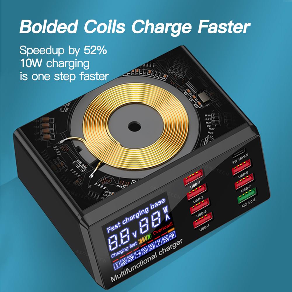 8 USB Ports and Wireless Charge Charging Station AU EU US UK Plug