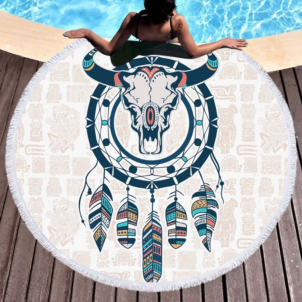 Beach Round Shaped Dream Catcher Printed Towels