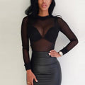 Top a Maniche Lunghe in Mesh con Collo Alto da Donna
