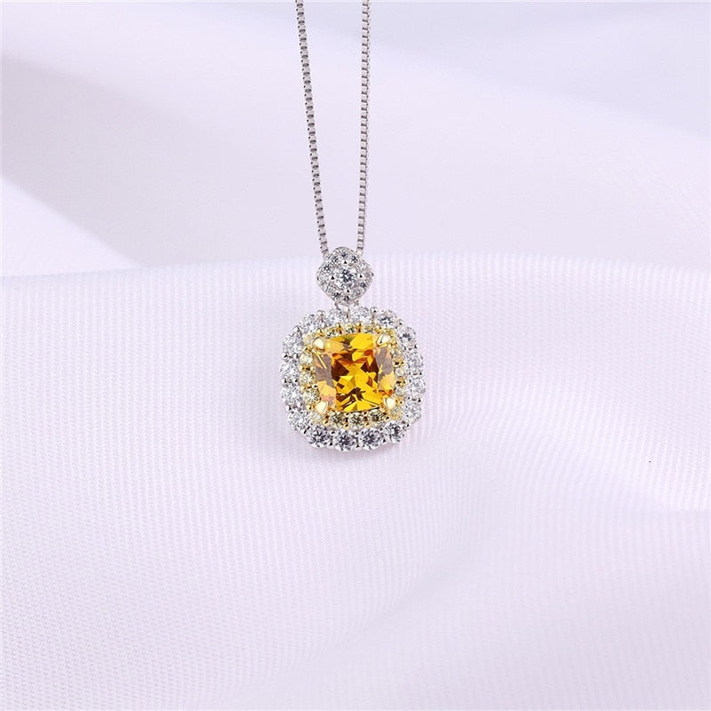 Collana con Ciondolo Quadrato in Rosa e Giallo