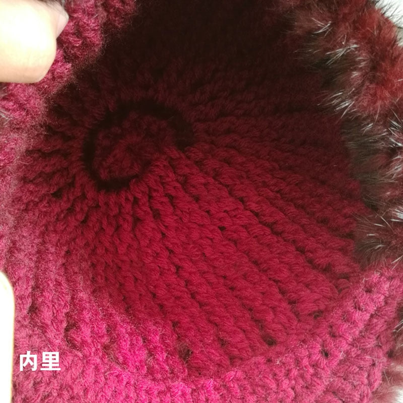 Cappello in Pelliccia di Visone Lavorato a Maglia da Donna